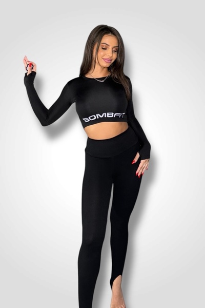 BOMBFIT Colanti Intense Black Strip, cu aspect raiat, banda lata in talie, cu...