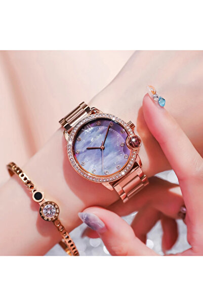 Youtrico ساعة يد نسائية من ميبين، لون ذهبي وردي، زهرة الفريتيلاريا، سماء مرصع...