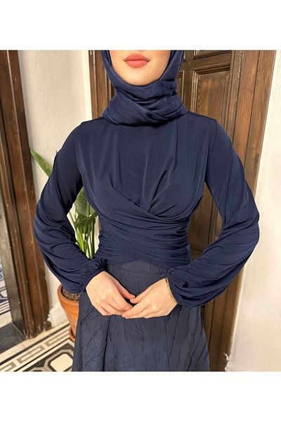 Lotus Double Draped Sandy Fabric Blouse
