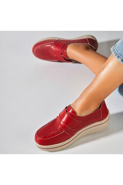 Joana Women's Moccasins Natural Leather Red Izana