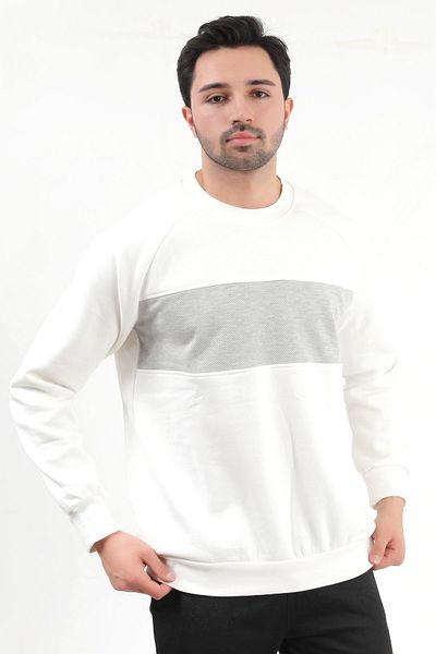 JB John Borners Men's Ecru Crew Neck Jacquard 3Yip Sweatshirt - 5783