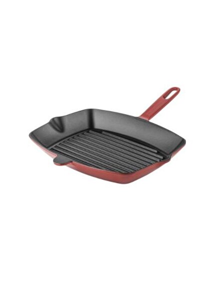 Safün Mutfak Taşev Demir Döküm Izgara Tava Dikdörtgen Kırmızı 32cm