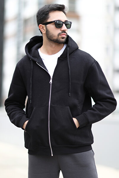 JB John Borners Мъжки суитшърт с качулка, цип, черен, с два джоба и три джоба...