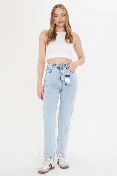 happinice Women's Ice Blue Mom Jean High Waist