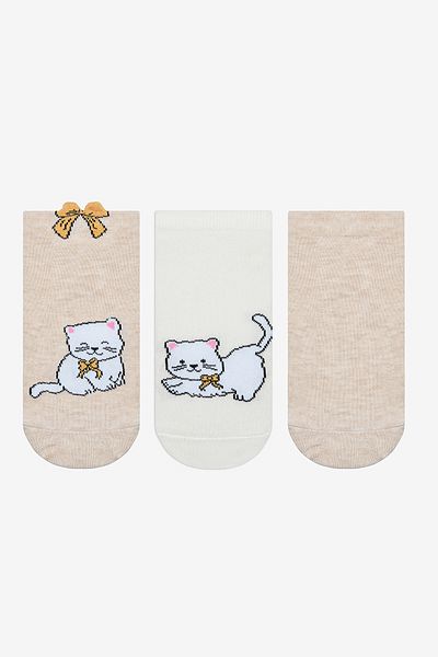 Penti Bowtie Cat Beige Weiß 3-teilige Booties-Socken
