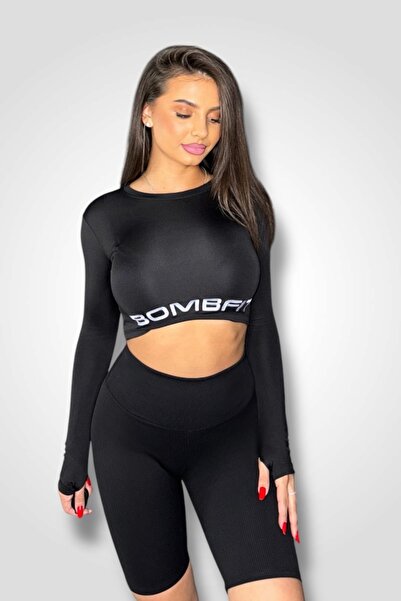 BOMBFIT Colanti Intense Black Short, cu aspect reiat si banda lata in talie