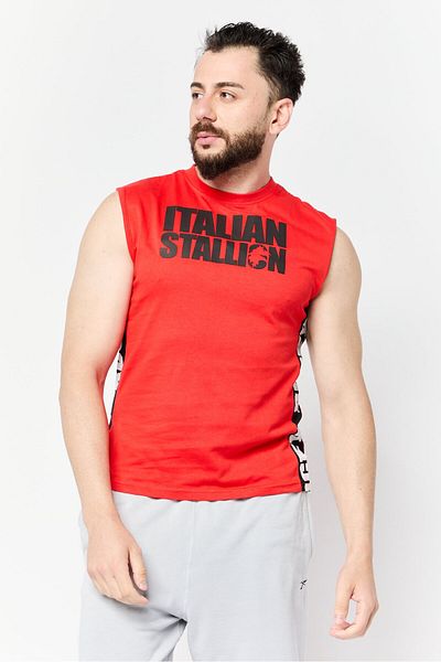 ROCKY Men Crew Neck Sleeveless Graphic Print Vest, Red