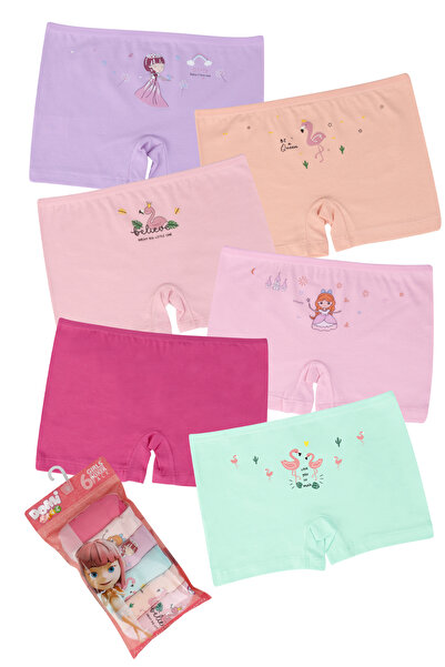 DOMİKİDS Domikids Kız Çocuk Pembe Pamuklu Boxer 6'lı Paket