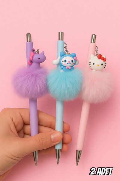 Bambus Home Figured Pompom Kuromi Character Themed 0.7 Versatil Tip Pen Set 2 Pieces