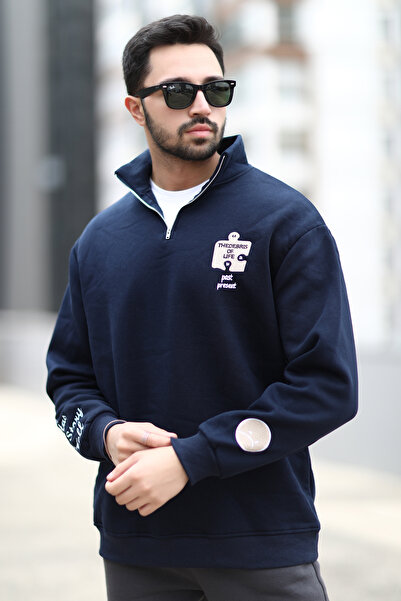 JB John Borners Hanorac pentru bărbați, albastru bleumarin, cu guler ridicat,...