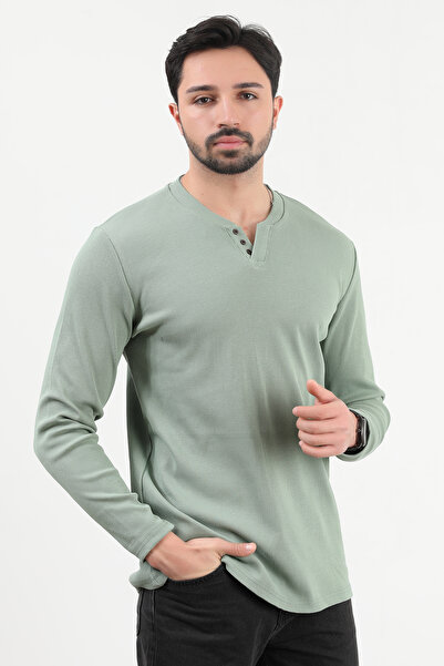 JB John Borners Ανδρικό φούτερ με λεπτομέρεια με λαιμόκοψη με λεπτομέρεια πράσινο - 5524