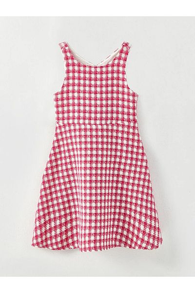 LC Waikiki Lcw Kids Pink Crew Neck Plaid Girls' Dress