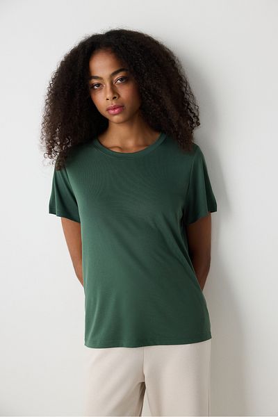 Penti Khaki Crew Neck Regular Fit modalové tričko