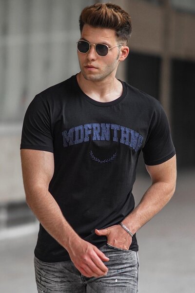 Madmext Ανδρικό μπλουζάκι εμπριμέ μαύρο 5267