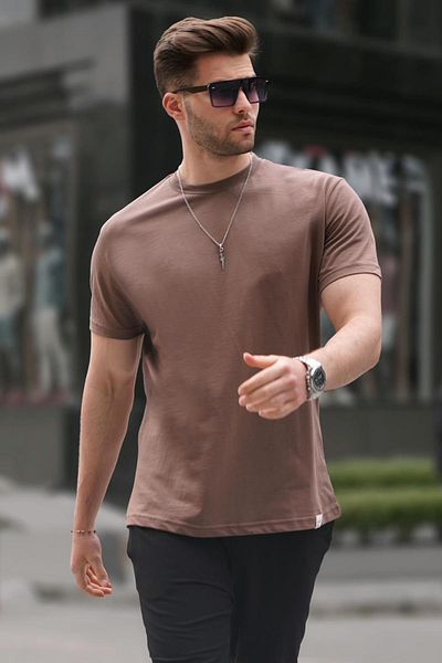 Madmext Καφέ ανδρικό μπλουζάκι Regular Fit Basic 6131