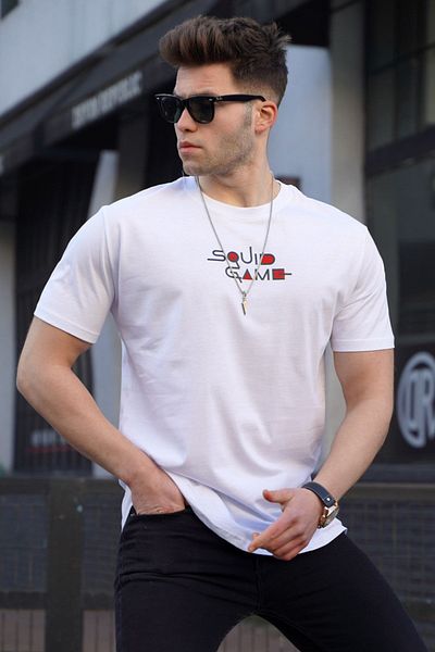 Madmext Ανδρικό εμπριμέ λευκό T-shirt 5383