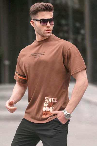 Madmext Καφέ ανδρικό μπλουζάκι με στάμπα Regular Fit 6087
