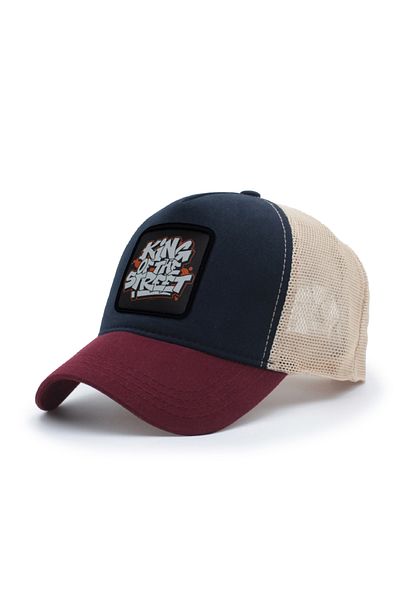 Trucker King of the Street Model Interchangeable Emblem Mesh Cap Claret Red Navy Blue Cream