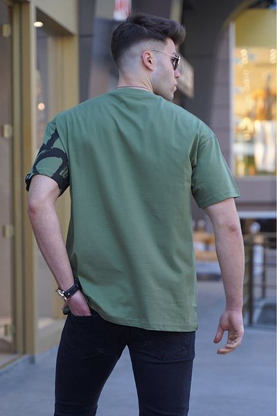 Madmext Men's Khaki Overfit Patterned T-Shirt 5811