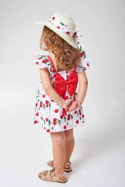 Polente Girl's Cherry Patterned Straw Hat Dress