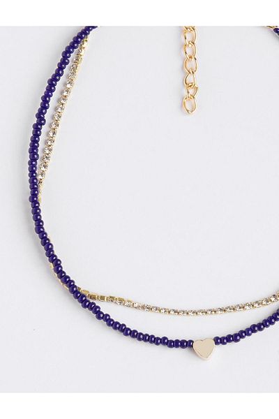 Jimmy Key Blue Heart Figured Beaded Double Anklet