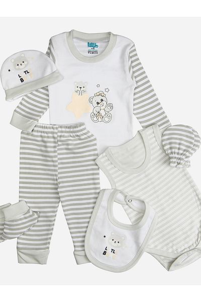 Babies Basic By Styli Pack of 7 - Cotton Bodysuit, Top, Pants, Bib, Socks, Mitten and Cap