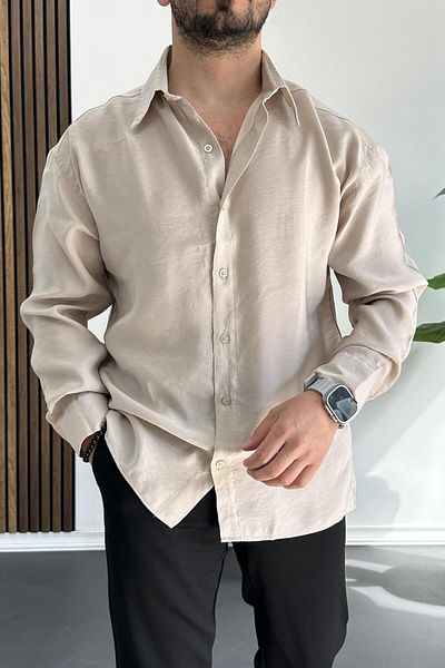 Edwox Ανδρικό Casual Modal υφασμάτινο πουκάμισο Μπεζ Edw267