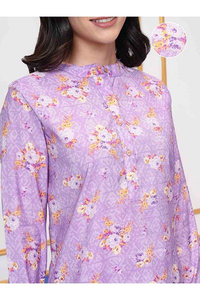 Vishudh By Styli Floral Printed Band Collar Long Sleeves Tunic and Palazzo Pants Co-Ords