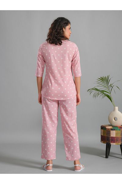 Sanskrutihomes By Styli Pure Cotton Printed Notch Neck Top and Pyjama Set