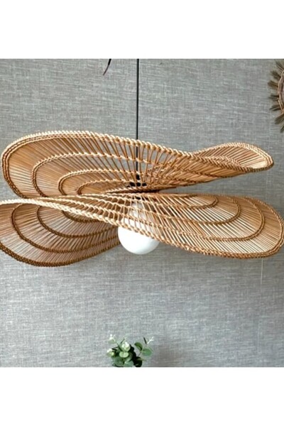VORSİ AKSESUAR Doğal Rattan Sarkıt Avize,Salon Avize,Oturma Odası avize 40 cm çap avize