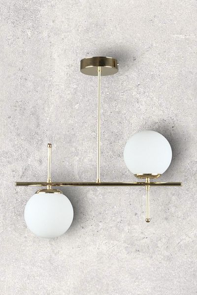 Fer Avize Cello Modern Design - Metal Gold Color White Glass Dining Table Top - Living Room 2-Piece Chandelier