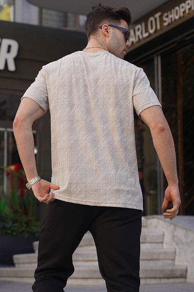 Madmext Ανδρικό T-Shirt με λαιμόκοψη σε μπεζ σχέδιο 6070