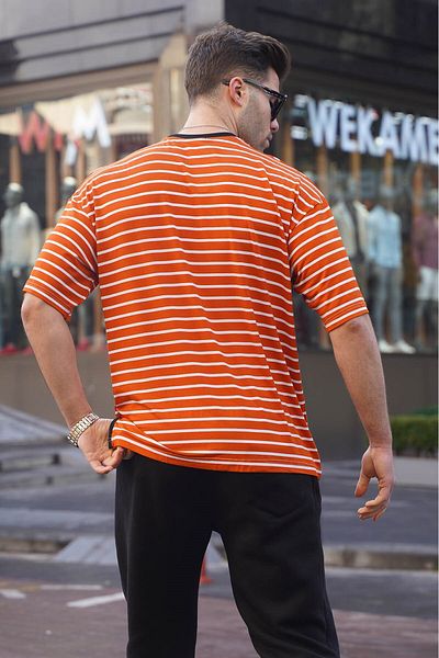 Madmext Ανδρικό πορτοκαλί ριγέ βασικό μπλουζάκι 6084