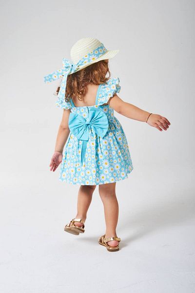 Polente Girl's Daisy Patterned Straw Hat Dress