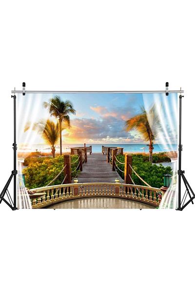 LYWYGG Beach Pattern Photo Backdrop, Vinyl, Multicolor, 210 X 150 Cm