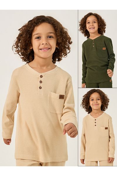 Styli Pack of 2 - Waffle Knit Design Half-Button Front T-Shirt
