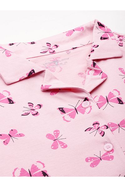 Leading Lady By Styli Butterfly Print Cotton Shirt and Pyjama Set