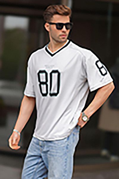 Madmext Ανδρικό T-Shirt με γκρι στάμπα V-λαιμόκοψη 6199