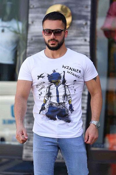 Madmext Τυπωμένο λευκό μπλουζάκι 4028