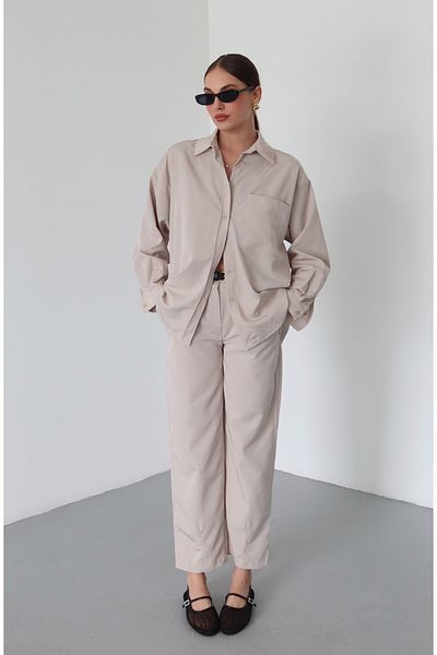 Laluvia Stone Marlin Belted Shirt Trousers Set - 8453