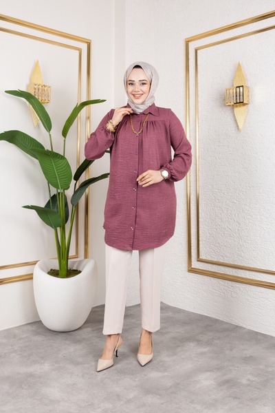 Nevayla Moda Gathered Front Ankle Elastic Tunic - Dusty Rose / Ü104