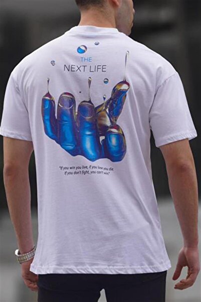 Madmext Ανδρικό T-Shirt 6121 σε κανονική εφαρμογή με στάμπα σε λευκό πίσω μέρος