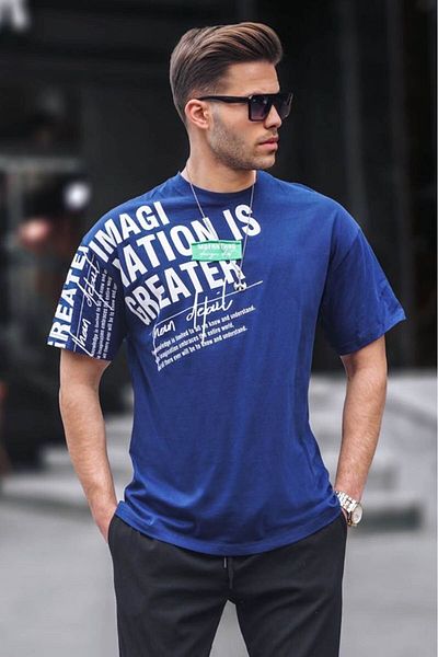 Madmext Tricou cu imprimeu albastru bleumarin pentru bărbați 6073