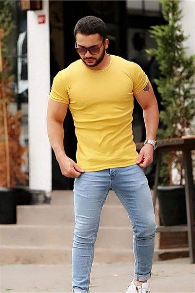 Madmext Μπλουζάκι Crew Neck Yellow Basic 4077