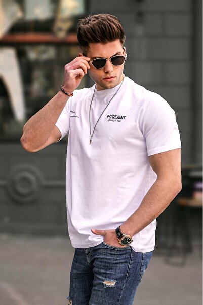 Madmext Ανδρικό εμπριμέ λευκό T-shirt 5805