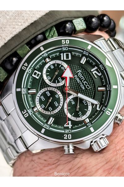 Ferrucci Silver - Green , Functions Active , Steel Cord , Vip Series Men Wristwatch Bracelet Gift