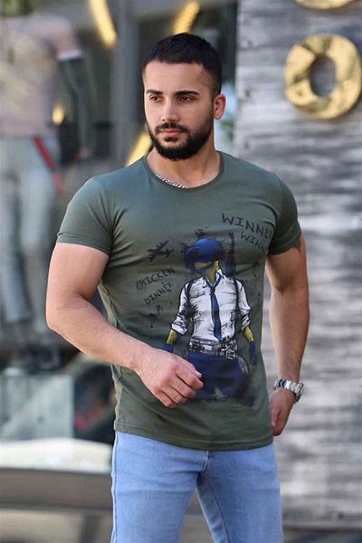 Madmext Τυπωμένο Χακί T-Shirt 4028