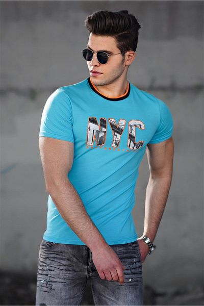 Madmext Türkis bedrucktes Herren T-Shirt 4606