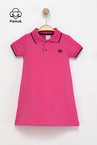 MK Mukko Kids Girl's Polo Neck Embroidered Cotton Summer Short Sleeve Dress