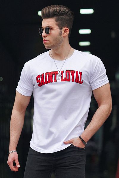 Madmext Ανδρικό εμπριμέ λευκό T-shirt 4630